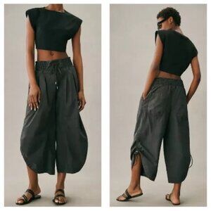 By Anthropologie Ruched Hem Poplin Parachute Pants Size M Gray Baggy Drawstring